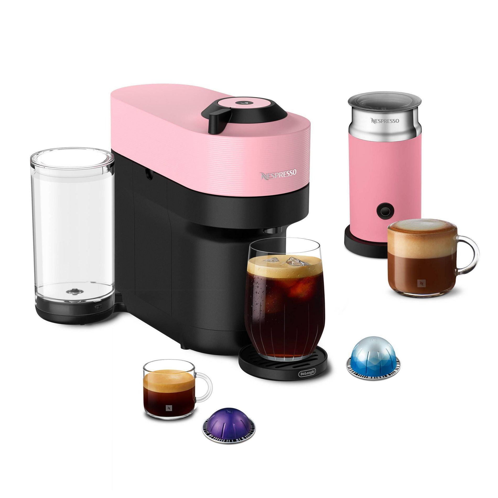 Nespresso Limited Edition Pop+ Pink Coffee and Espresso Machine with Pink Milk Frother by De'Longhi