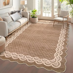 Washable Modern Scalloped Rug Non Slip Low Pile Rug Soft Contemporary Floor Cover Foldable Indoor Carpet for Living Room Bedroom Playroom Nursery - 1 of 4