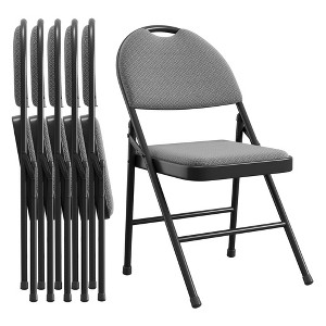 Folding Chairs with Linen Padded Cushion – Heavy Duty Metal Upholstered Foldable Chairs with Backrest - 1 of 4