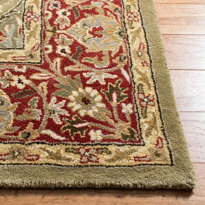 Light Green and Rust Hand-Tufted Wool Runner Rug