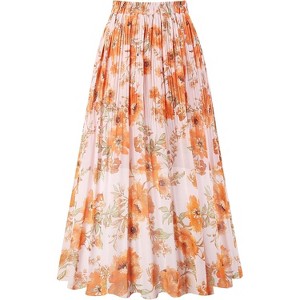 Women's Chiffon Pleated Midi Skirt - A-Line Skirt with Elastic Waist for Elegant Style D Orange Pink - 1 of 4