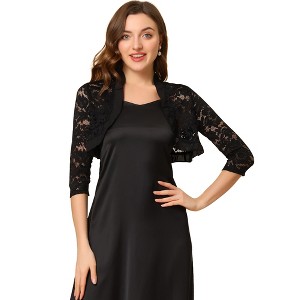 Allegra K Women's Elegant Ruffle Collar Sheer Floral Lace Crop Shrug - 1 of 4