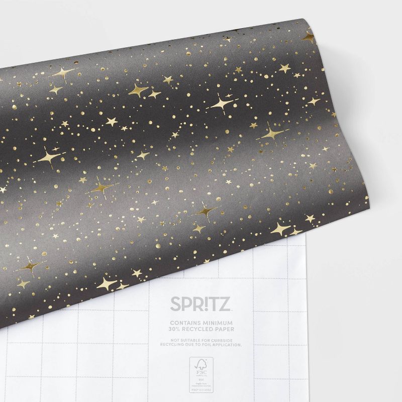 Foil DottedWrapping Paper Dark Gray - Spritz&#8482;: Elegant Gift Wrap, Star Pattern, Multi-Occasion Use, FSC Certified, 4 of 7