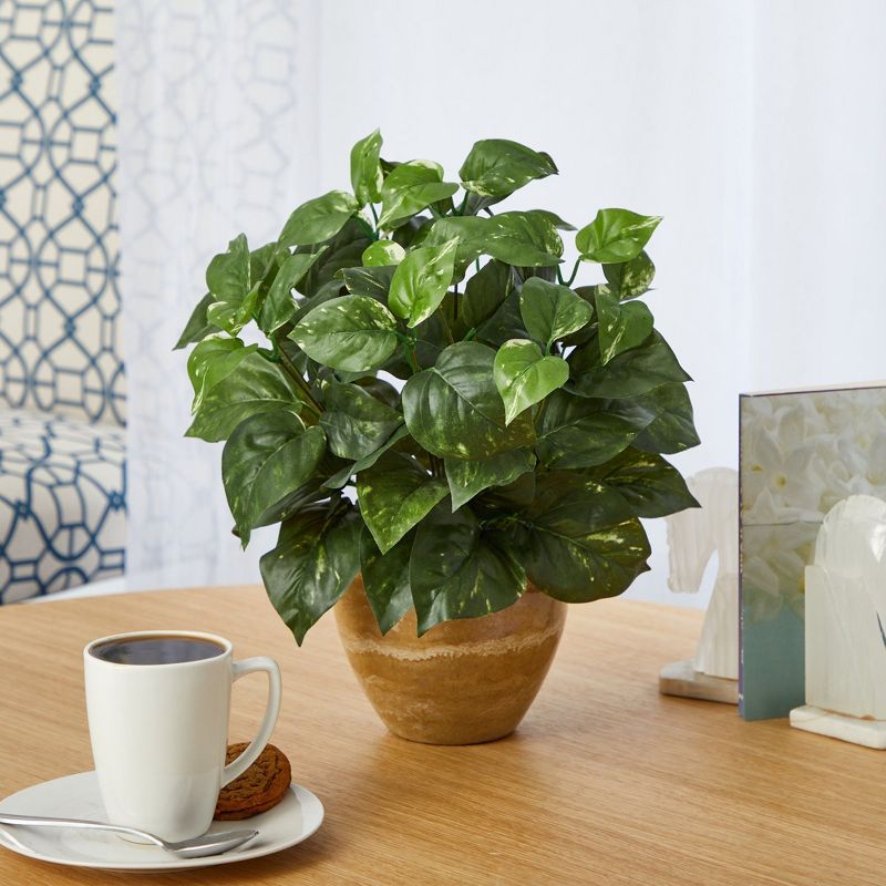 Nearly Natural 14-in Pothos Artificial Plant in Ceramic Planter, 3 of 4
