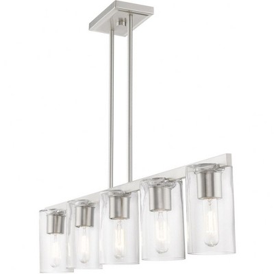 Clarion Brushed Nickel and Clear Glass 5-Light Linear Chandelier