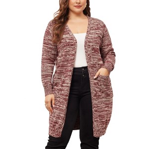 Agnes Orinda Women's Plus Size Contrast Color Open Front Long Sleeve with Pockets Cardigans - 1 of 4