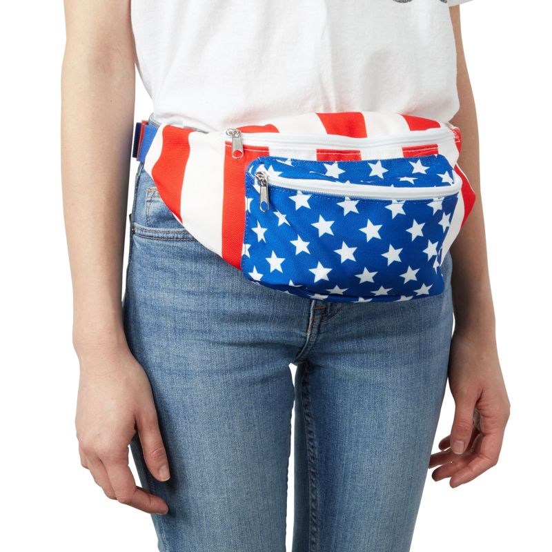 Juvale American Flag Fanny Pack for Women and Men, Patriotic USA Crossbody Bag with Adjustable Waist Belt Straps for 4th of July, 15 x 5 x 3 In, 3 of 9