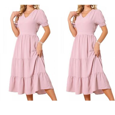 target boho maxi dress INSPIRE CHIC Women's Summer Smocked Floral Tiered Beach Flowy 2 Packs Pink Medium Featuring a V