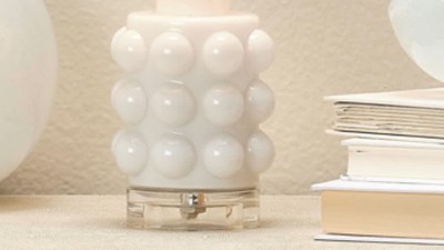 White Bubble Glass Table Lamp with Linen Shade