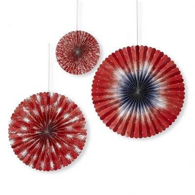 tagltd Festive Red Paper Fan Decor Set Of 3