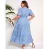 BLUEMING Plus Size Womens Dresses Floral Surplice A-Line Maxi Dress Waist Belted Floral Maxi Dress Wasit Tie Bell Sleeve Dress - 2 of 4