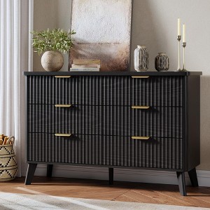 6 Drawer Dresser for Bedroom, Wide Fluted Chest with Gold Handles, Modern Storage Cabinet with Thickened Tabletop for Living Room - 1 of 4