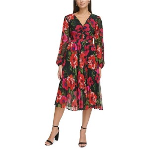 Kensie Womens Party Ruched Floral Midi Fit & Flare Dress - 1 of 1