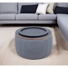 HomeRoots 26" Dark Gray and Natural Fabric And Wood Reversible Tray Top Round Storage Ottoman - 2 of 4