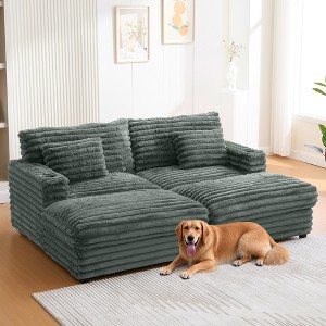 83.5'' Faux Rabbit Fur Oversized Double Chaise Lounge Sofa with Thick Cushions, USB Ports, and Cup Holders - 1 of 4