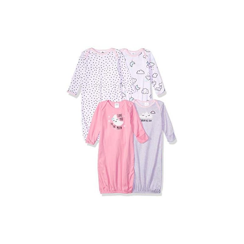 Gerber Baby Girls' Long Sleeve Gowns with Mitten Cuffs - 4-Pack, 3 of 6