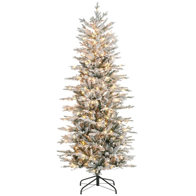 HOMCOM 6 FT Prelit Artificial Christmas Tree Holiday Decoration with Snow Flocked Branches, Warm Yellow Clear Lights, Auto Open, Extra Bulb, 4 of 7