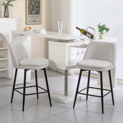 SKRAN 360° Swivel Upholstered Barstools Set of 2 With Elegant Curved Back, Upholstered Seat For Kitchen Island and Pub