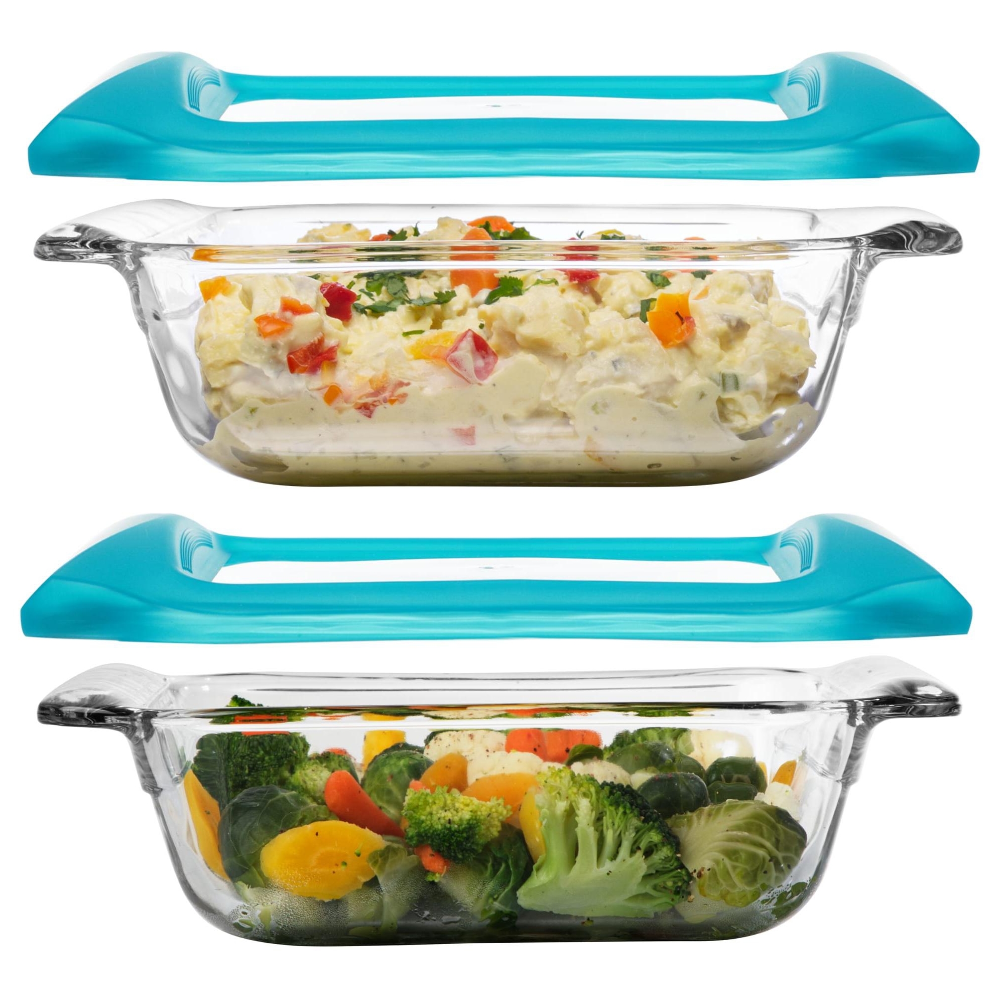 Libbey Baker’s Premium 8x8 Inch Glass Baking Dish Set of 2 with Lids, Stackable Bakeware with GreatGrip Handles, Durable Covered Square Dishes