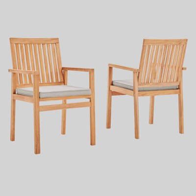 Farmstay 2pc Outdoor Patio Teak Dining Armchair Set - Taupe - Modway