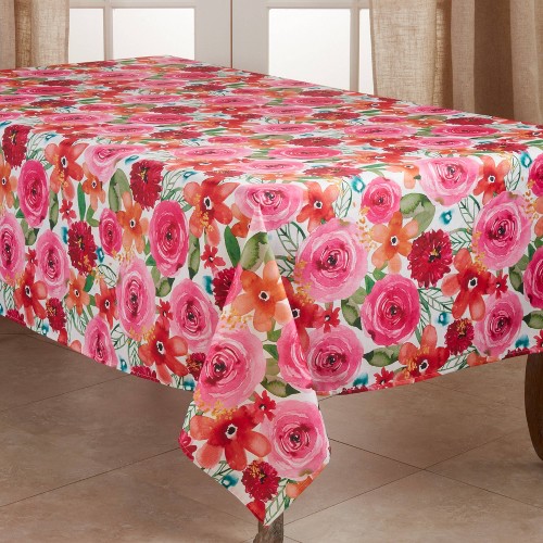 120" x 65" Polyester Floral Print Tablecloth - Saro Lifestyle