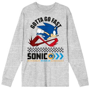 Sonic The Hedgehog Modern Gotta Go Fast Crew Neck Long Sleeve Athletic Heather Adult Tee - 1 of 2