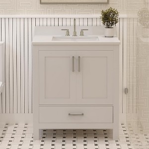 Rooh Solid Wood Bathroom Vanity with White Quartz Top & Undermount Sinks with 3 Pre Drilled Faucet Holes - 1 of 4