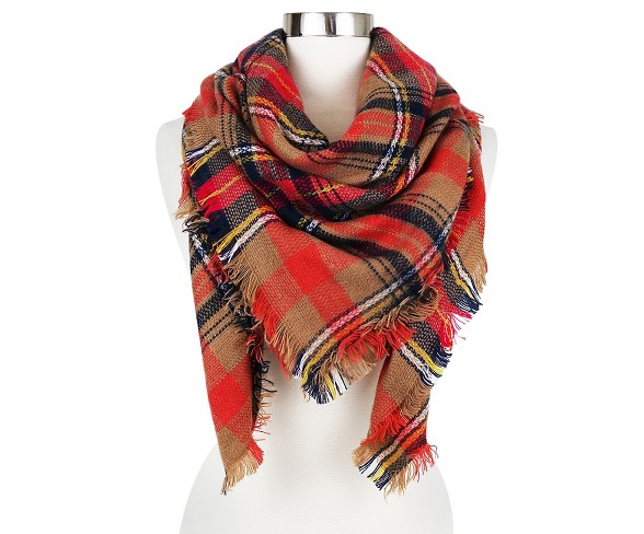 Women's Plaid Blanket Wrap Scarf Beige - Sylvia Alexander