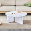 FURNIinspire Coffee Tables 31.4 Inch Circular Round Coffee Table, Marble Textured Living Room Table, Office Accent Table, White, 31.4"*31.4"*13.7" - 2 of 4