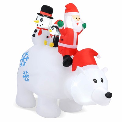 Gymax 6' Inflatable Christmas Animated Santa Penguin & Snowman Riding Polar Bear w/ LED Lights Settings for Indoor & Outdoor
