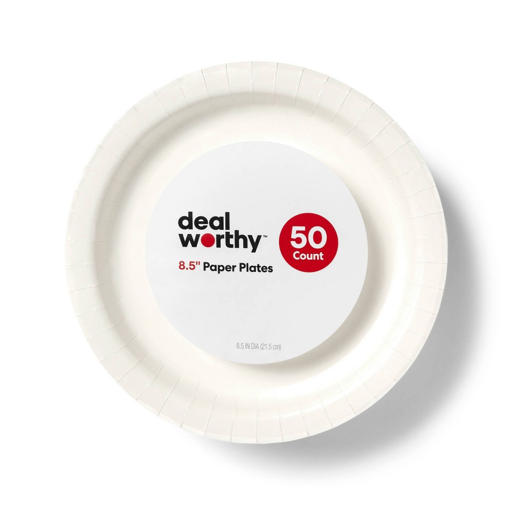 Photos - Other tableware White Disposable Paper Plates 8.5" - 50ct - Dealworthy™
