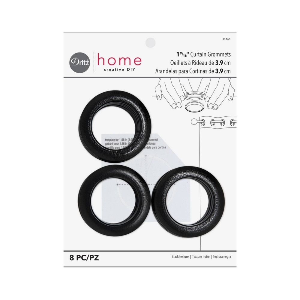 Dritz Set of 8 Home 1-9/16" Round Curtain Grommets Textured Black: Plastic Sewing Fasteners, Eyelets & Grommets Kit
