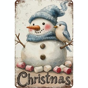 Lomsoe Metal Sign Christmas Snowman Metal Tin Sign Vintage Signs Retro for Winter Wreath Home Yard Garden Bar Cafe Decor Christmas Gift 8x12 Inch - 1 of 1