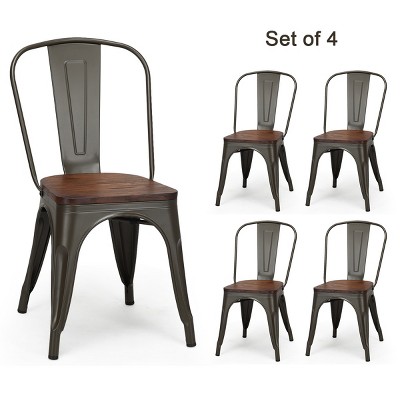 Tangkula Set of 4  Metal Dining Side Chair Wood Seat Stackable Bistro Cafe New