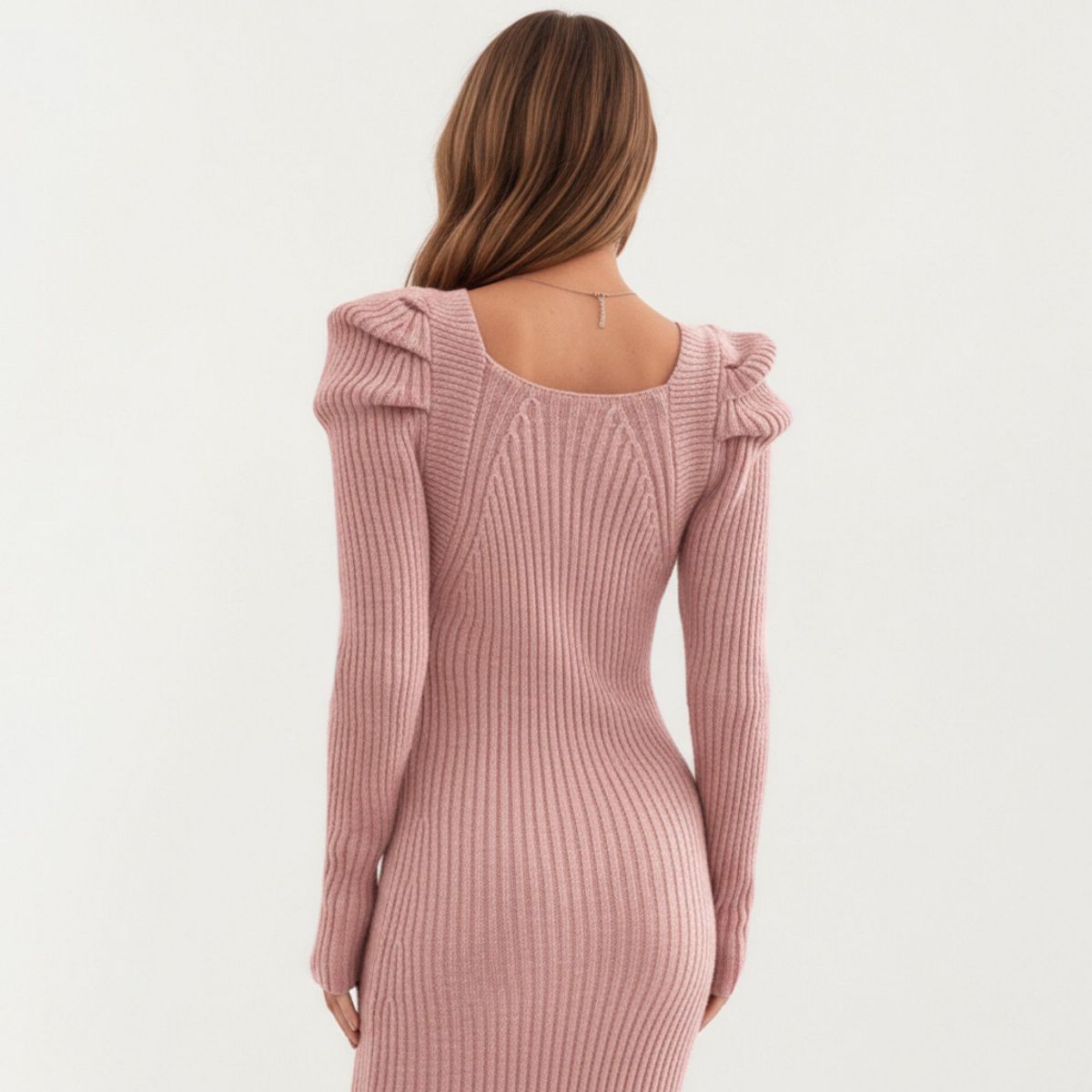 Anna-Kaci Women's Long Sleeve Ribbed Knit Bodycon Midi Dress with Puff Shoulder Detail - thumbnail 6