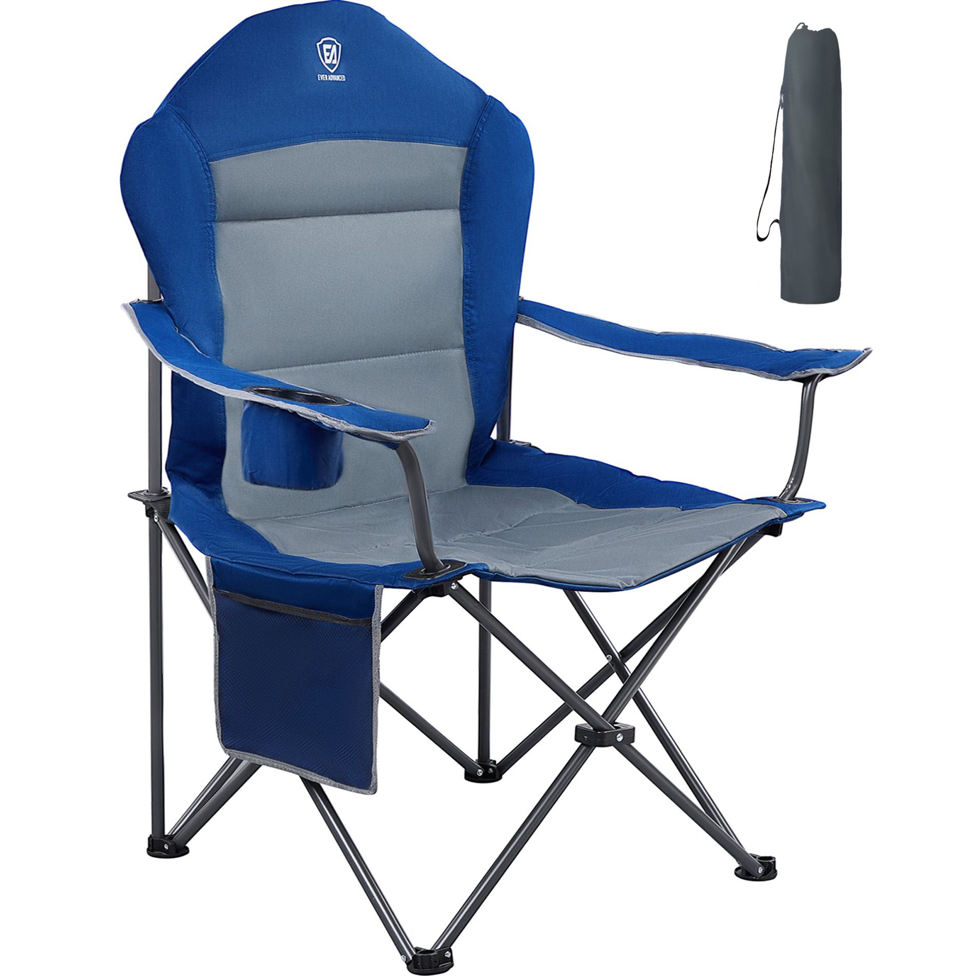 Oversize Camping Chairs for Adults, Folding Lawn Chair Supports 350 lbs with High Back and Cup Holder, Blue