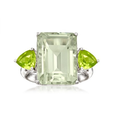 Ross-Simons 11.00 Carat Emerald-Cut Prasiolite and 1.40 ct. t.w. Peridot Ring in Sterling Silver