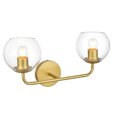 Modern Brass and Clear Glass 2-Light Dimmable Wall Sconce