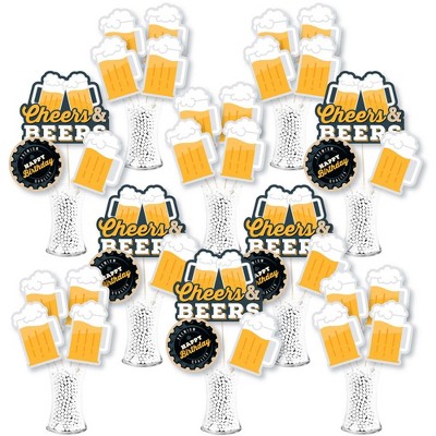 Big Dot of Happiness Cheers and Beers Happy Birthday - Birthday Party Centerpiece Sticks - Showstopper Table Toppers - 35 Pieces