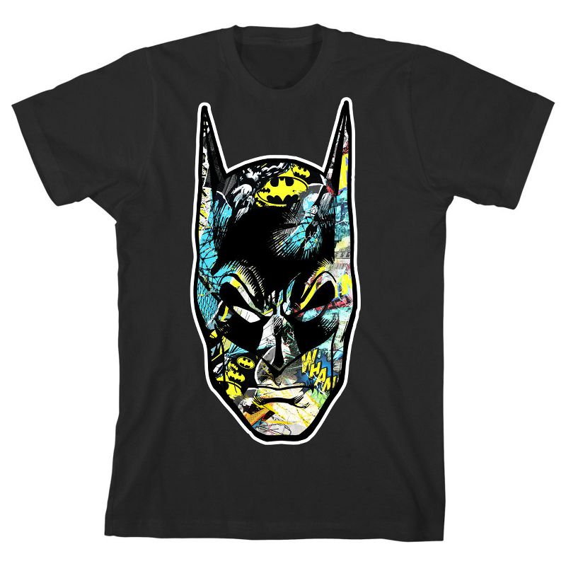 Batman Mask Graphics Black T-shirt Toddler Boy to Youth Boy, 1 of 2