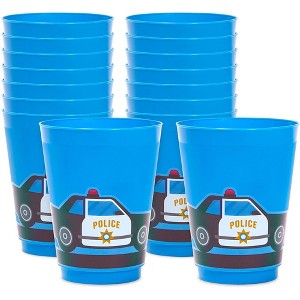 Blue Panda 16 Pack Plastic Tumbler Cups, Police Birthday Party Supplies, 16 oz - 1 of 4