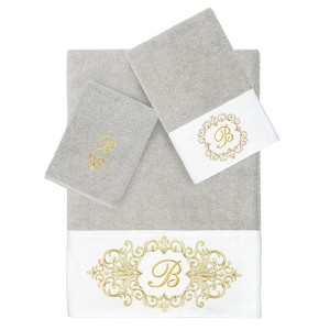 Linum Home Textiles 100% Turkish Cotton MONICA Gold Thread 3PC Embellished Towel Set - 1 of 4