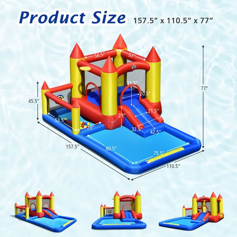 Costway Inflatable Water Slide Castle Kids Bounce House Indoor & Outdoor w/ 480W Blower, 2 of 11
