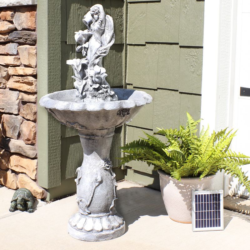 Sunnydaze Outdoor Polyresin Fairy Flower Solar Powered Water Fountain Feature with Battery Backup - 42", 4 of 15