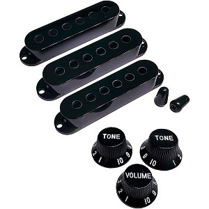 AxLabs Set Of Single Coil Pickup Covers In Modern Spacing (52/50/48), Two Switch Tips, And Three Knobs (White Lettering) Black - 1 of 1