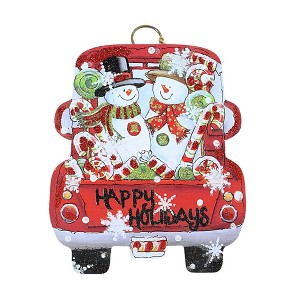 7.0 Inch Snowman Truck Charm Red Pick-Up Truck Box Signs - 1 of 3