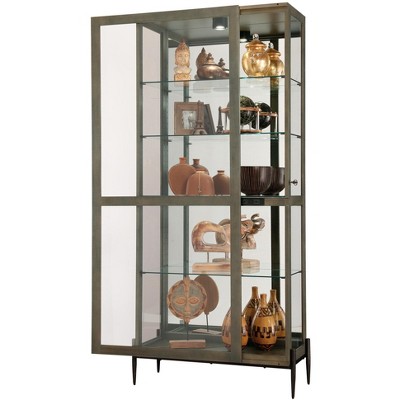 Smoke Grey Lighted Curio Cabinet with Glass Shelves