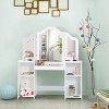 Infans Vanity Table Set Makeup Dressing Kids Girls Study Table Tri Folding Mirror - 2 of 4