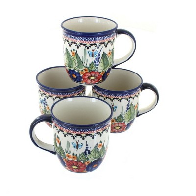 Blue Rose Polish Pottery 1800 Zaklady 4PC Mug Set