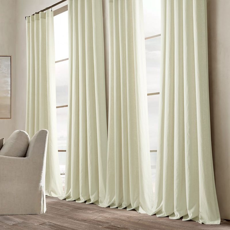 Home Boutique Belgian Flax Prewashed Linen Rich Cotton Blend Window Curtain Panel Single Ivory 50x108, 1 of 2